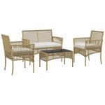 Salon de jardin 4 places 4 pi�ces style colonial r�sine fil�e beige