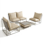 Salon de jardin 4 places a rayures taupe et beige avec table basse andria