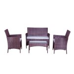 Salon de jardin 4 places en r�sine tress�e marron et blanc mykonos