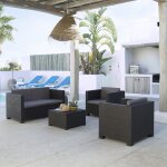 Salon de jardin 4 places en rsine tresse avec table et coffre de ran