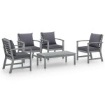 Salon de jardin 5 pcs avec coussin bois d'acacia solide gris