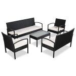 Salon de jardin 5 pcs avec coussins r�sine tress�e noir