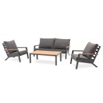 Salon de jardin 5 pl en alu anthracite et plateau composite effet bois Salon de jardin 5 pl en alu anthracite et plateau composite effet bois