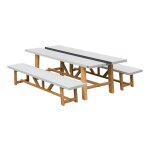 Salon de jardin 6 / 8 personnes, pierre calcaire / bois d'acacia