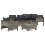 Salon de jardin 6 pcs avec coussins gris r�sine tress�e