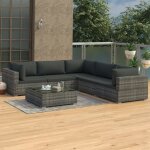 Salon de jardin 6 pcs avec coussins rsine tresse gris