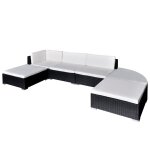 Salon de jardin 6 pcs avec coussins rsine tresse noir