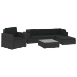 Salon de jardin 6 pcs avec coussins rsine tresse noir
