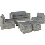 Salon de jardin 6 personnes 6 pi�ces encastrable r�sine coussins d�houssables gris