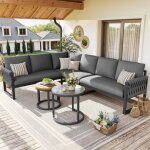 Salon de jardin 6 places modulable - canap� d'angle ext�rieur jardin coussin imperm�able amovible pied ...
