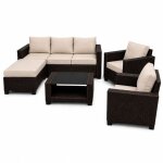 Salon de jardin 6 places modulable en r�sine tress�e marron et beige marabo