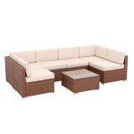 Salon de jardin 6 places modulable en r�sine tress�e marron et beige qamea
