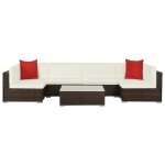 Salon de jardin 7 pcs avec coussins rsine tresse marron