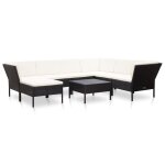 Vidaxl salon de jardin 8 pcs avec coussins r�sine tress�e noir
