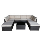 Salon de jardin 8 places en r�sine tress�e marron et beige yanuca