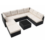 Salon de jardin 8 places en r�sine tress�e noir et beige yanuca