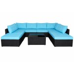 Salon de jardin 8 places en r�sine tress�e noir et bleu yanuca
