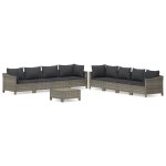 Salon de jardin 9 pcs avec coussins gris r�sine tress�e