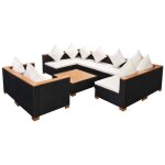 Salon de jardin 9 pcs avec coussins rsine tresse noir