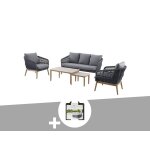 Salon de jardin alu effet bois bross orissa gris + housse - 5 places - hespride