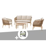 Salon de jardin alu effet bois bross orissa effet bois + housse - 5 places - hespride