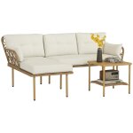 Salon de jardin d'angle 4 places 3 pi�ces style exotique avec coussins