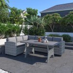 Salon de jardin d'angle 6 places en rsine tresse grise avec table