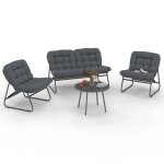 Salon de jardin arona bas 4 places en m�tal gris anthracite et coussins gris avec canap�, fauteuils et ...