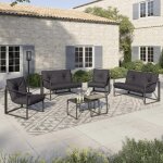 Salon de jardin bas 6 places en acier coloris gris anthracite