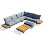 Salon de jardin bas d'angle bois d'acacia et alu anthracite 6 places - vanuatu dcb garden