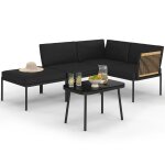 Salon de jardin bas rio 4 places modulable structure m�tal noir, cordage effet rotin clair avec coussins ...
