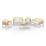 Salon de jardin bas rio 6 places structure m�tal blanc et cordage effet rotin avec coussins beige