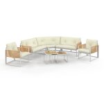 Salon de jardin bas rio 8 places salon d'angle structure m�tal blanc et cordage effet rotin avec coussins ...