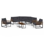 Salon de jardin bas rio 8 places salon d'angle structure m�tal gris anthracite, cordage effet rotin avec ...
