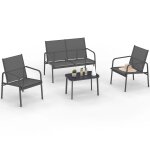 Salon de jardin bas tolede 4 places avec canap�, fauteuils et table gris anthracite