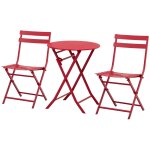 Salon de jardin bistro pliable - table ronde ? 60 cm avec 2 chaises pliantes - m�tal thermolaqu? rouge ...