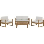 Salon de jardin en bois d'acacia fsc - palawan - 4 personnes - coussins gris perle