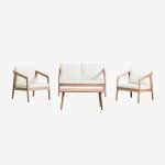 Ensemble de jardin avec canap�, 2 fauteuils et table basse en bois d'acacia kaela acacia marron clair ...