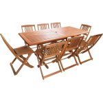 Salon de jardin bois exotique  hongkong  - table fixe + 8 chaises pliantes