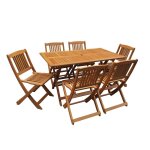 Salon de jardin bois exotique  hongkong  - table pliante + 6 chaises pliantes