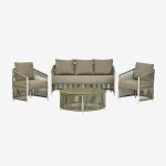 Salon de jardin avec canap� 2 places, 2 fauteuils et tables basses en aluminium et corde tress�e sophie ...