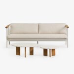 Salon de jardin avec canap 2 places en tissu boucl et 2 tables basses en aluminium yervin