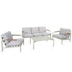 Salon de jardin avec canap� 3 places 2 fauteuils et table en aluminium vert clair coussins beige 04 0009572 ...