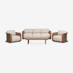 Salon de jardin avec canap� 3 places, 2 fauteuils et table basse en bois d'acacia noira brun acacia