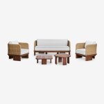 Salon de jardin avec canap� 3 places, 2 fauteuils et 2 tables basses en rotin et bois d'acacia famara ...