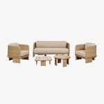 Salon de jardin avec canap 3 places, 2 fauteuils et 2 tables basses en rotin et bois d'acacia famara ...
