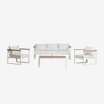 Ensemble de jardin avec canap� 3 places, 2 fauteuils et table basse en aluminium lipov blanc gardenia ...