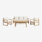 Ensemble de jardin avec canap� 3 places, 2 fauteuils et table basse 120x60 cm en bambou livayna bambou ...