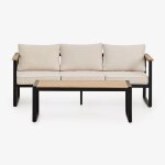 Ensemble de jardin avec canap� 3 places et table basse en aluminium 110x55cm lipov noir