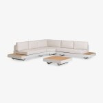 Salon de jardin avec canap� d'angle 5 places et table basse en aluminium et bois de teck yarilo